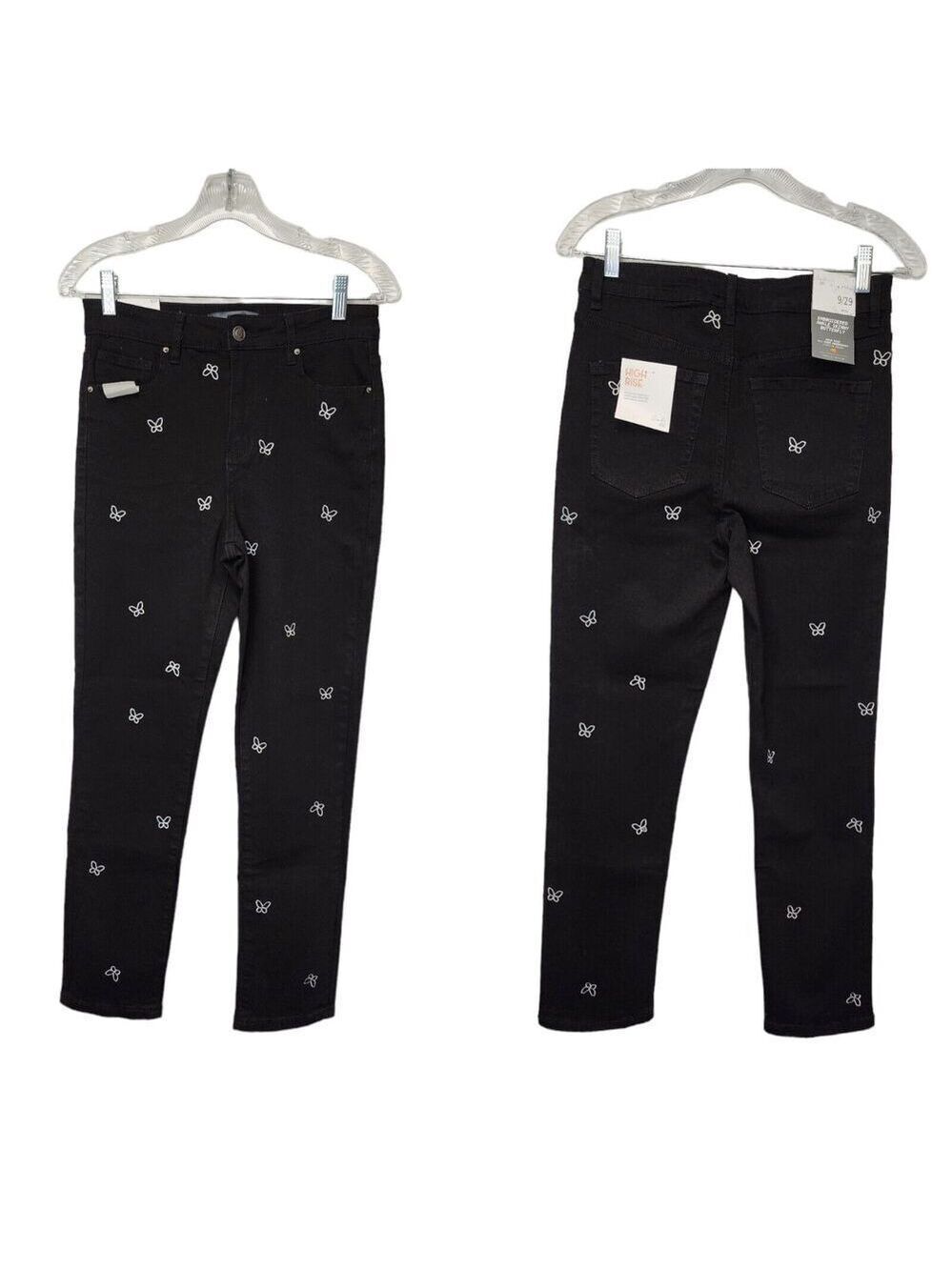 Cali 1850 Black & White Butterfly Embroidery Ankle Jeans Size 9/29